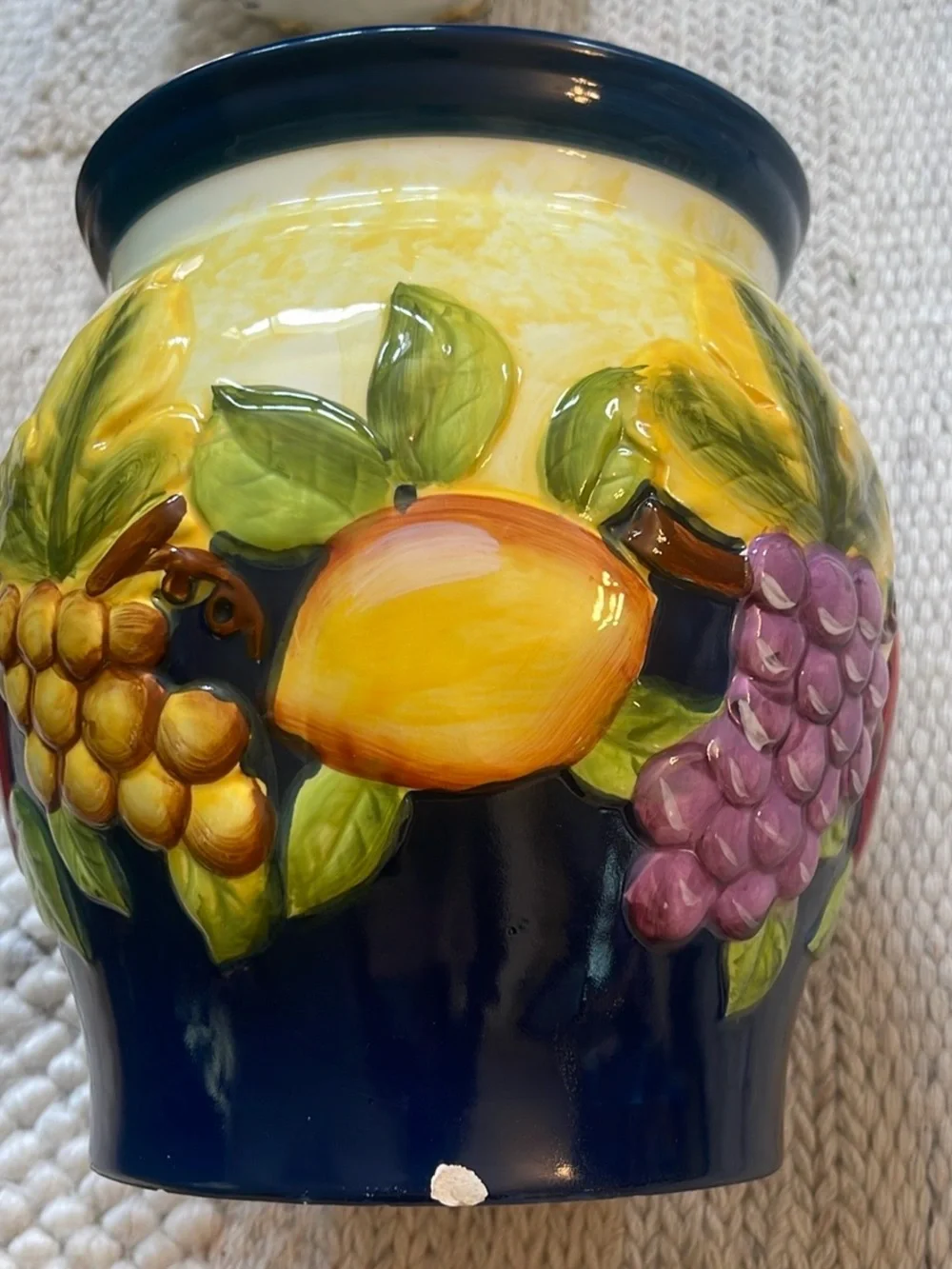 Large Ceramic Fruit Adorned Biscotti Jar